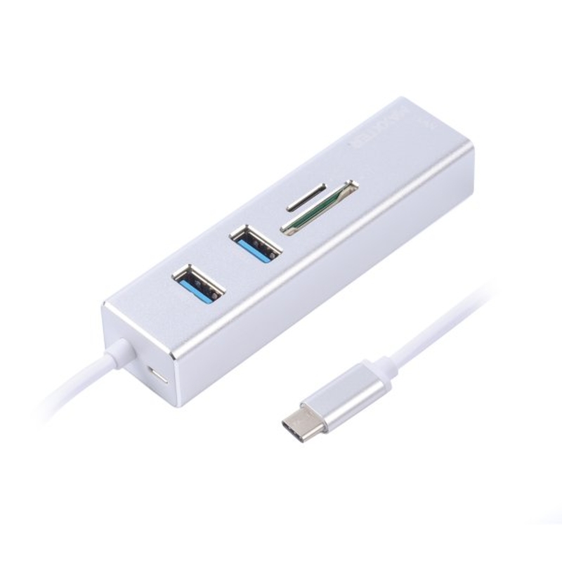 Адаптер, з USB на Gigabit Ethernet NECH-2P-SD-01, 2 Ports USB 3.0 + microSD/TF card reader 1000 Mbps, метал, сірий, numer zdjęcia 3