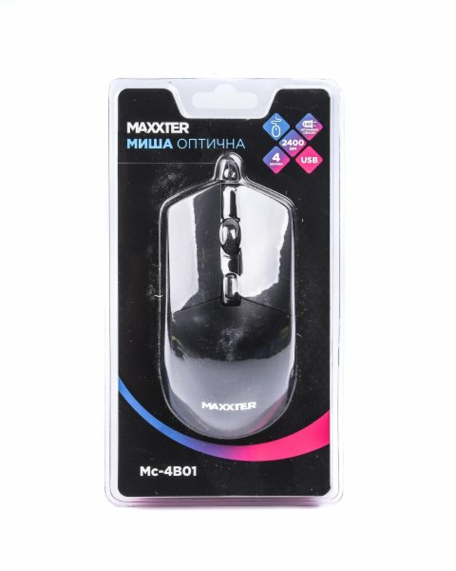 Миша дротова Mc-4B01, оптична, 4 кнопки, 2400 DPI, USB, чорна, photo number 5