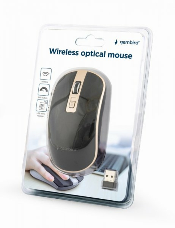 Миша бездротова Gembird MUSW-4B-06-BG, USB, 1600 dpi, чорна с золотом, фото №5