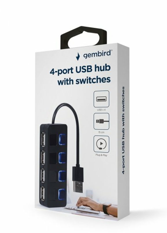 Хаб на 4 порти USB 2.0 UHB-U2P4-05, пластик, чорний, photo number 6