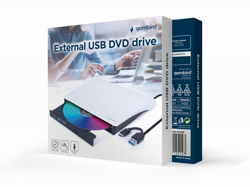 Зовнiшній DVD Gembird DVD-USB-03-BW,  USB3.0, бiлий, фото №3