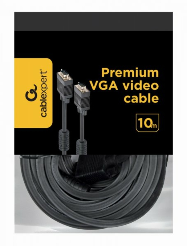 Кабель Cablexpert CC-PPVGA-10M-B, преміум якість, VGA 3+9C HD15M тато /HD15M тато, подвійно-екранований, з 2-ма феритами, 10 м, чорний колір, numer zdjęcia 4