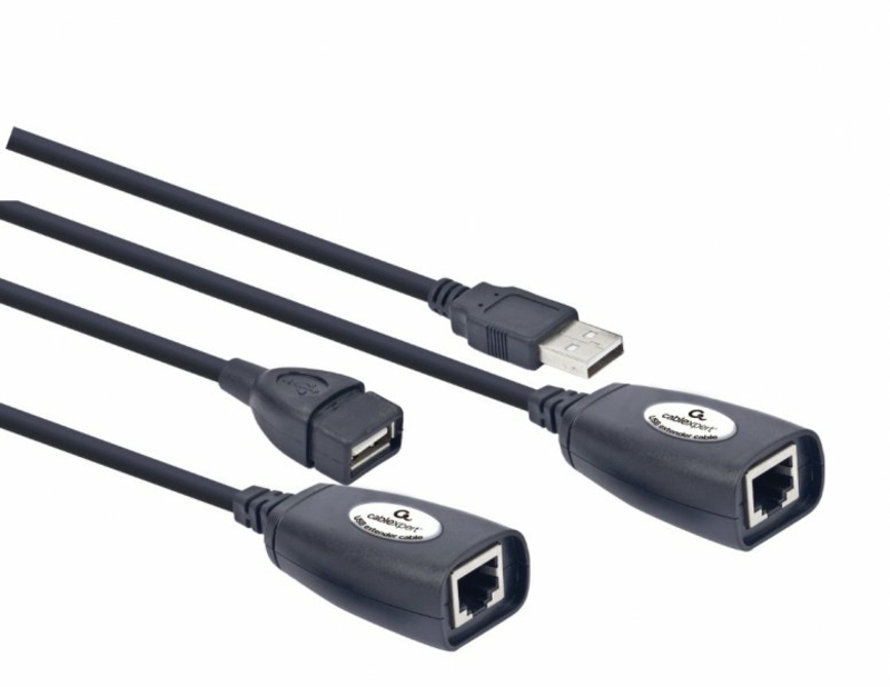 Подовжувач Cablexpert UAE-30M по звитій парі., USB 1.1, до 30 м., чорний колір, numer zdjęcia 2