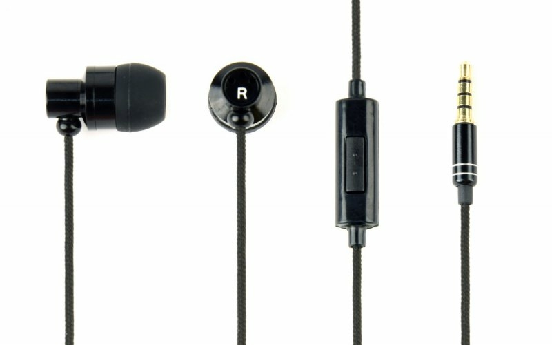 Вакуумні навушники з мікрофоном Gembird MHS-EP-CDG-B, металевий корпус, чорний колір, фото №2