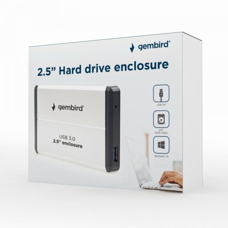 Зовнішня кишеня Gembird EE2-U3S-2-S для 2.5 SATA дисків, USB 3.0, сріблястий, фото №6