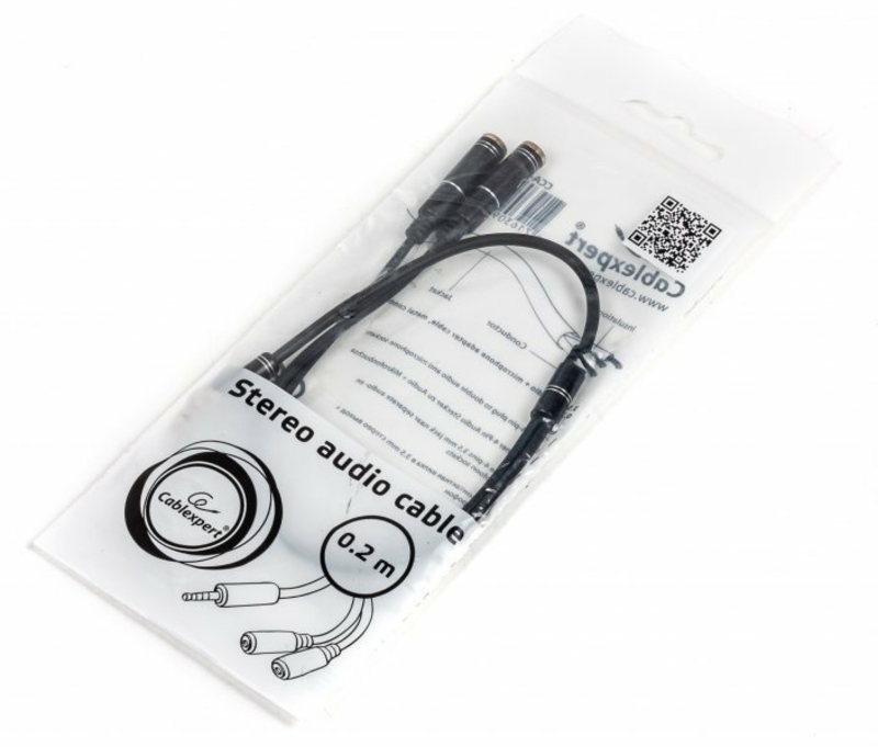 Аудіо-кабель Cablexpert CCA-417M, з 4-х контактної 3.5 мм вилки на дві 3.5 мм розетки (стерео аудіо + моно мікрофон), numer zdjęcia 4