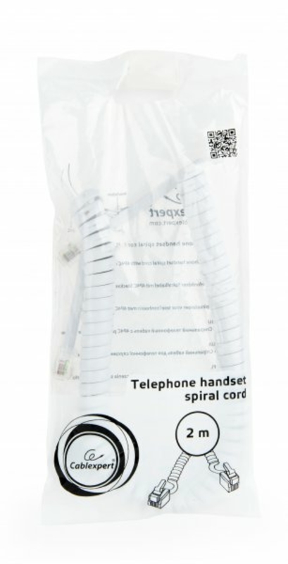 Телефонний спіральний кабель для слухавки Cablexpert TC4P4CS-2M-W, 2 метра білий, photo number 4