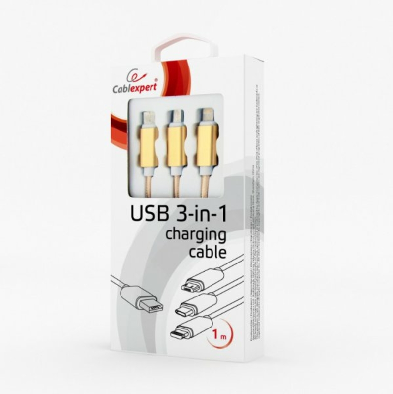 Зарядний кабель USB 3-в-1 Cablexpert CC-USB2-AM31-1M-G, AM-тато/Lightning/Micro/Type-C, 1.0 м., фото №6