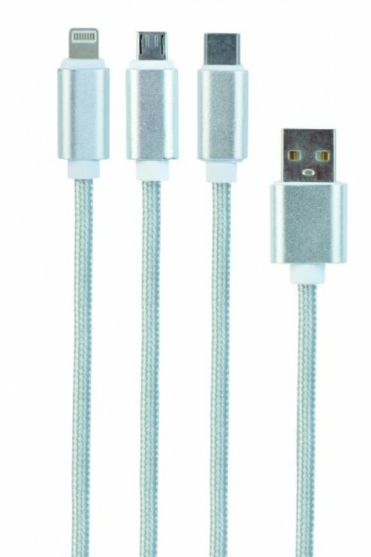 Зарядний кабель USB 3-в-1 Cablexpert CC-USB2-AM31-1M-S, AM-тато/Lightning/Micro/Type-C, 1.0 м., фото №2