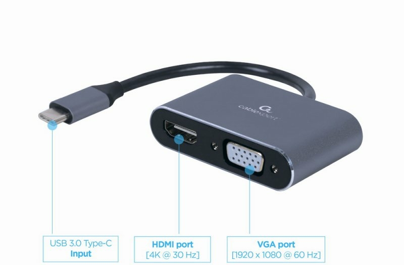 Адаптер-перехідник USB-C на HDMI/VGA Cablexpert A-USB3C-HDMIVGA-01, фото №3