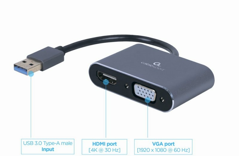 Адаптер-перехідник USB-A на HDMI/VGA Cablexpert A-USB3-HDMIVGA-01, фото №3