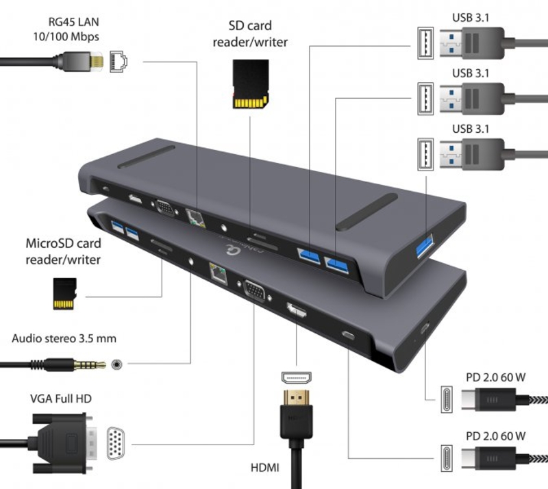 Адаптер Cablexpert A-CM-COMBO10-01, USB Type-C 10-в-1, photo number 4