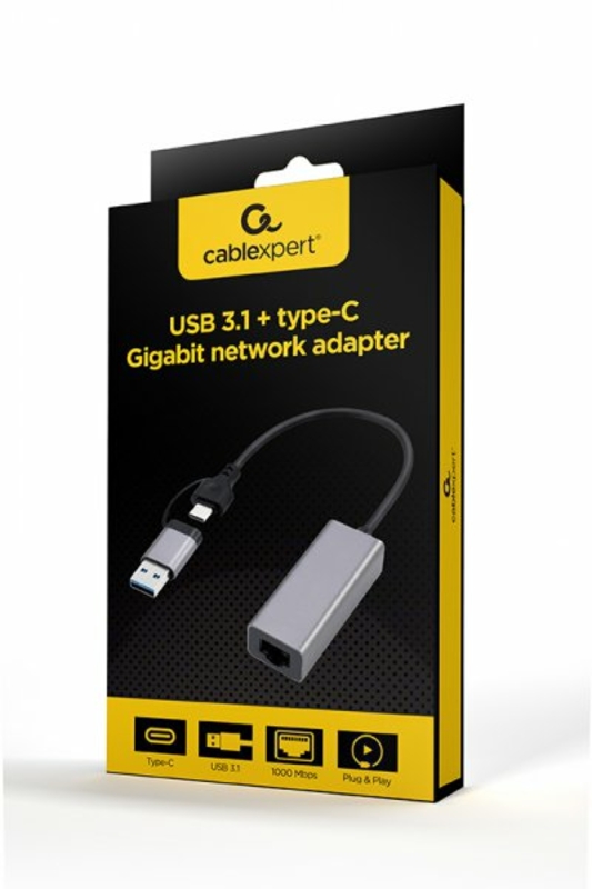 Адаптер Cablexpert A-USB3AC-LAN-01, з  USB Type-A/C на Gigabit Ethernet, numer zdjęcia 3