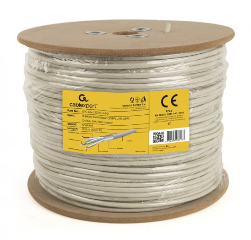 Звита пара,Cablexpert SPC-6A-LSZHCU-SO, CAT6A, одножильна, мідь (AWG23), подвійне екранування, 305 м, photo number 3