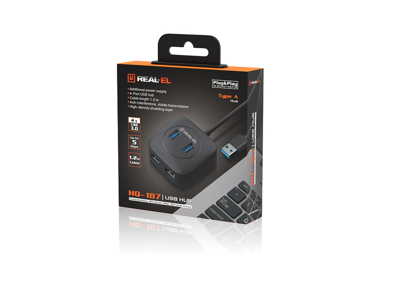 USB концентратор REAL-EL HQ-187, 4 порта USB 3.0, чорний, numer zdjęcia 11