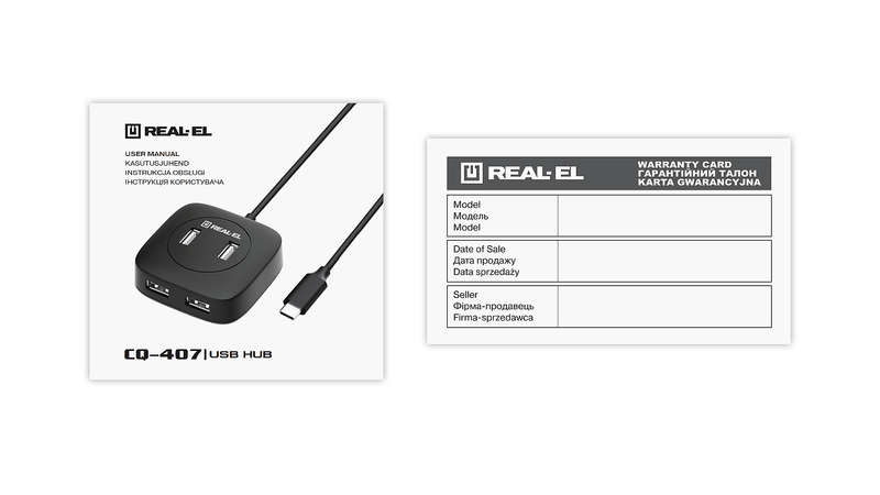 USB концентратор REAL-EL CQ-407, Type-C, 4 порта USB 3.0, чорний, numer zdjęcia 10