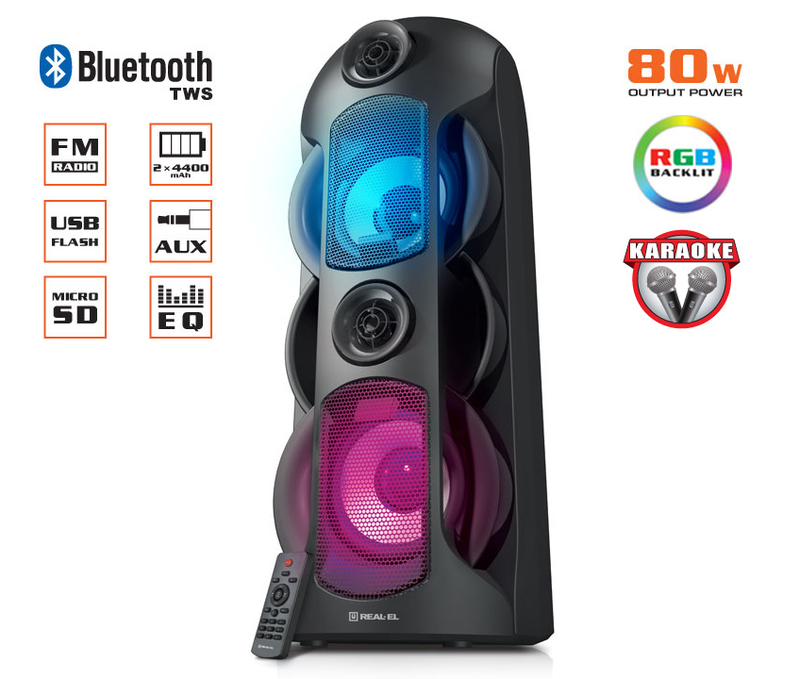 Колонка REAL-EL X-787 Black УЦІНКА (80Вт, bluetooth, підсвічування, TWS, USB, Micro SD, пульт ДК), numer zdjęcia 2