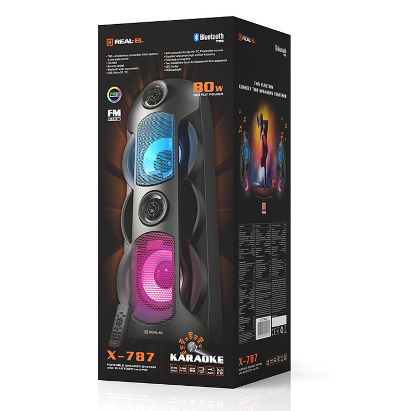 Колонка REAL-EL X-787 Black УЦІНКА (80Вт, bluetooth, підсвічування, TWS, USB, Micro SD, пульт ДК), numer zdjęcia 3