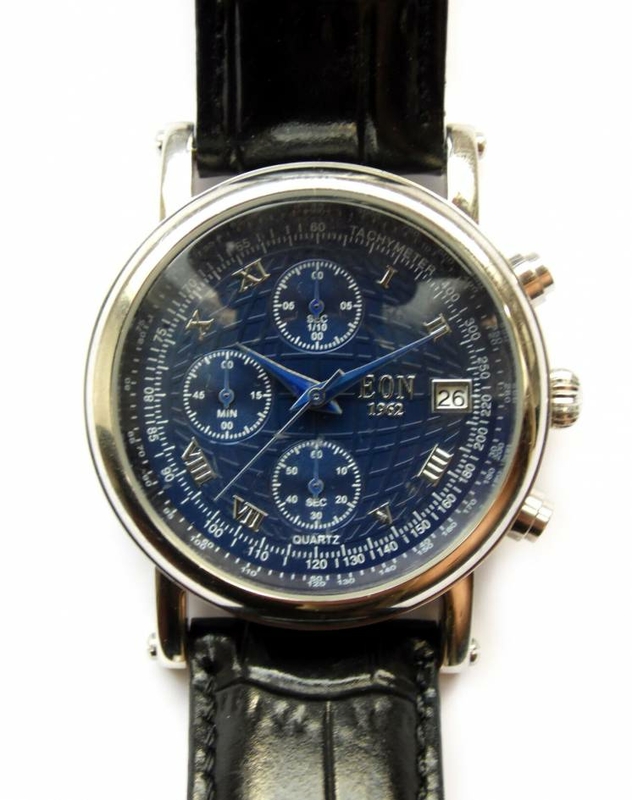 EON 1962 часы из США 4 циферблата хронометр кожа дата Wr50m, numer zdjęcia 2