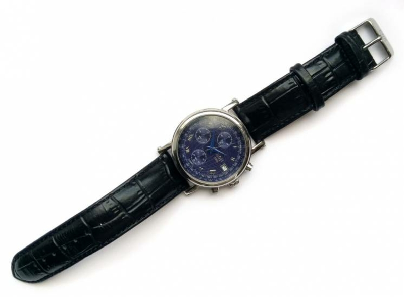 EON 1962 часы из США 4 циферблата хронометр кожа дата Wr50m, numer zdjęcia 3