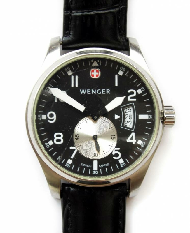 Wenger Swiss швейцарские мужские часы кожа дата WR100M сталь, photo number 2