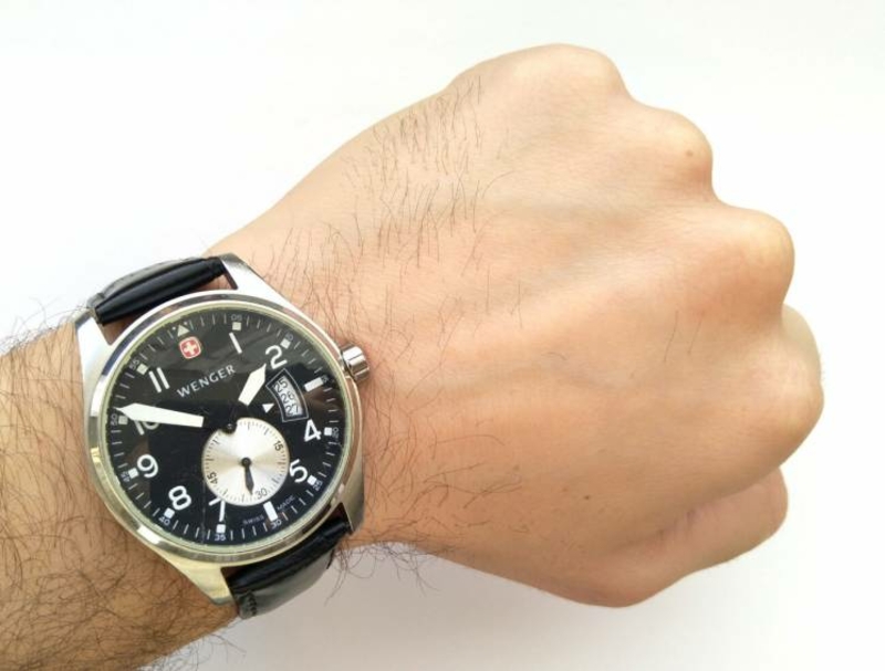 Wenger Swiss швейцарские мужские часы кожа дата WR100M сталь, photo number 6