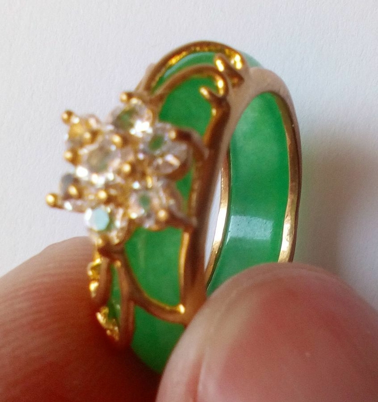 Кольцо - Зеленый нефрит + цветок Кристаллы 18,5 мм, фото №4