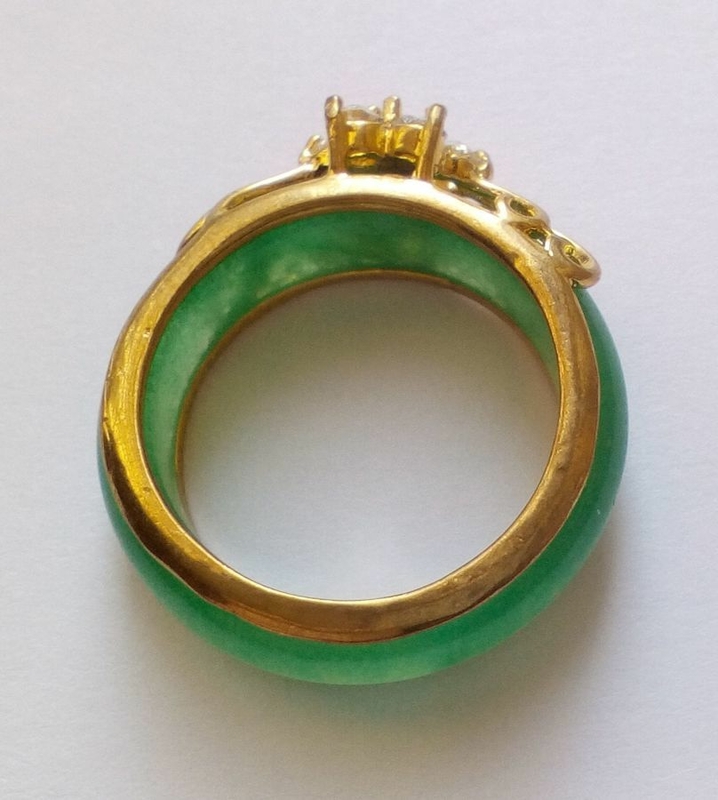 Кольцо - Зеленый нефрит + цветок Кристаллы 18,5 мм, фото №7