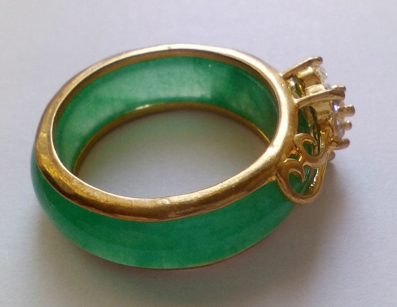 Кольцо - Зеленый нефрит + цветок Кристаллы 18,5 мм, фото №8