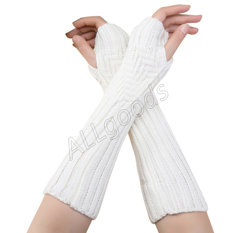 Митенки длинные перчатки без пальцев теплые (MitWarm2) Белые, фото №3