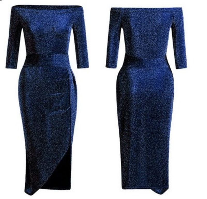 Платье блестящее темно-синее 42размер (S), фото №3