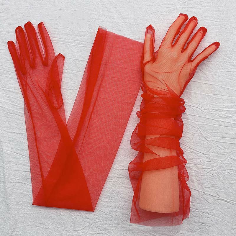 Перчатки фатиновые длинные Красные (p1030-red), numer zdjęcia 2
