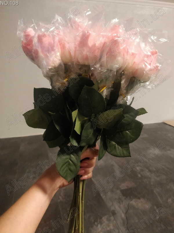 Розы искусственные 1шт  Бело-розовый градиент, фото №4