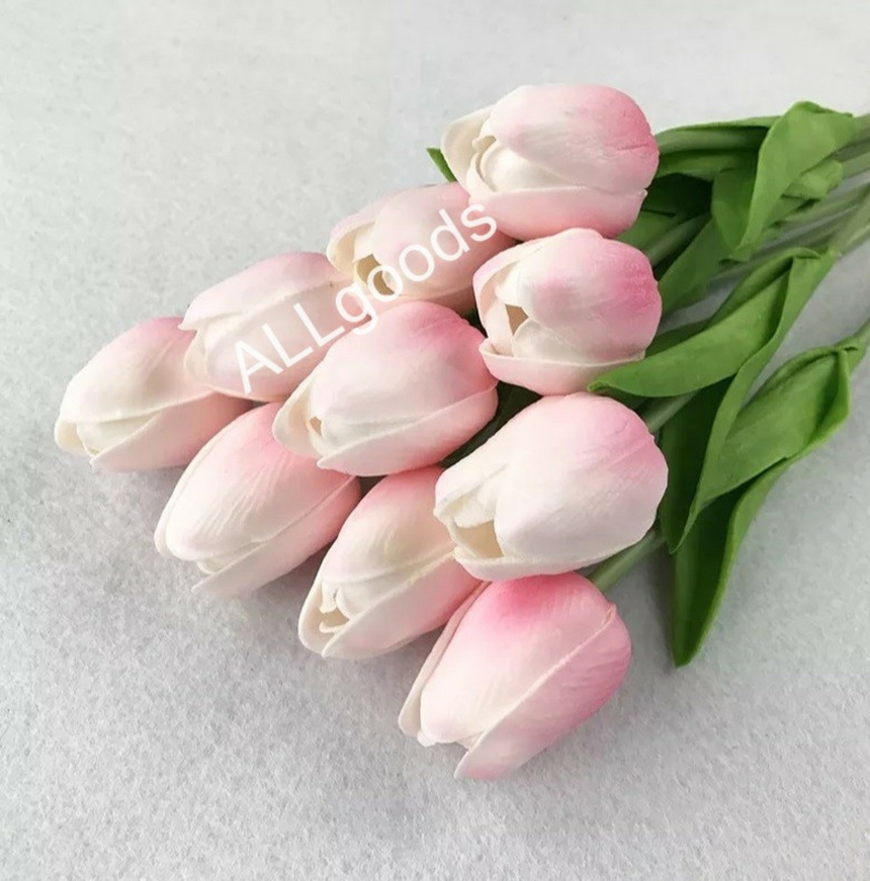 Тюльпан искусственный 1шт. Цвет Бело-розовый градиент, фото №2