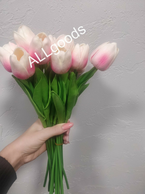 Тюльпан искусственный 1шт. Цвет Бело-розовый градиент, фото №6