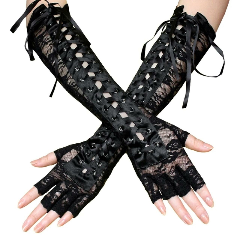 Перчатки женские черные на шнуровке, numer zdjęcia 2