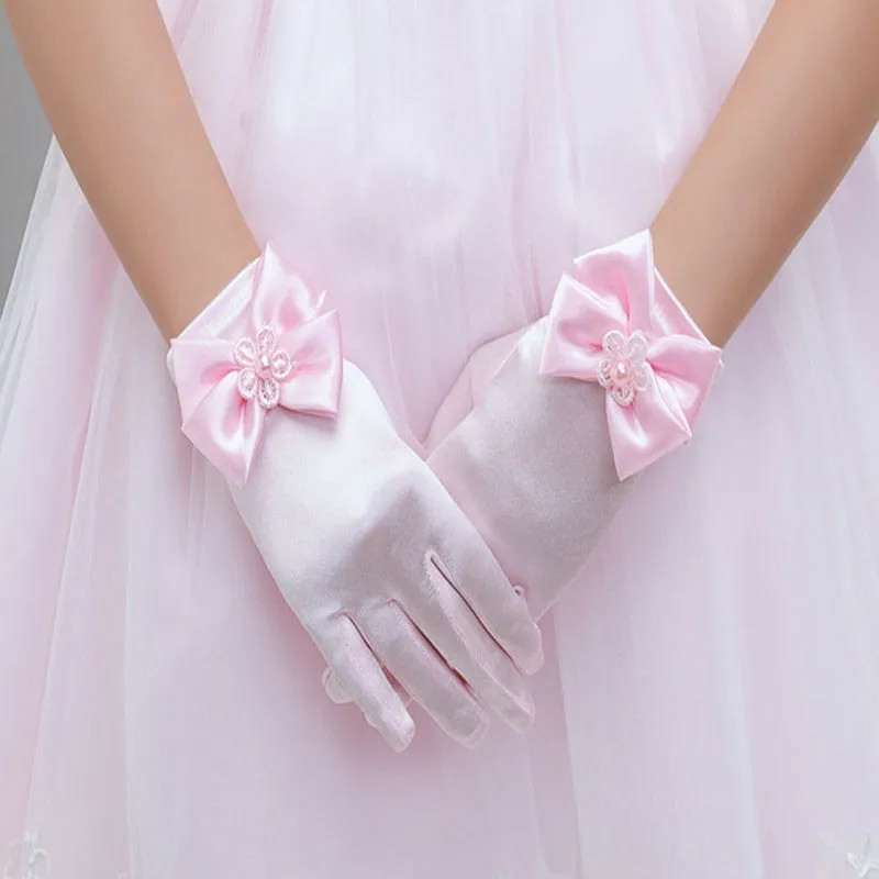 Перчатки детские короткие с бантиком Розовые, фото №3