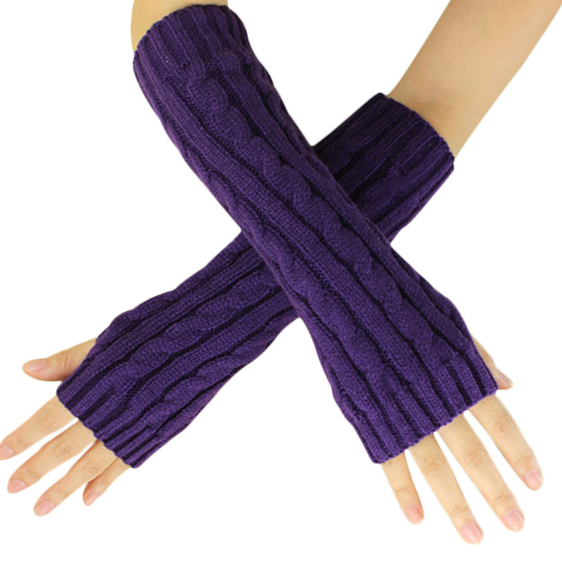 Митенки длинные перчатки без пальцев теплые фиолетовые, фото №2