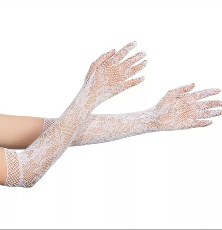 Перчатки кружевные длинные. Белые (p1010-white), фото №2