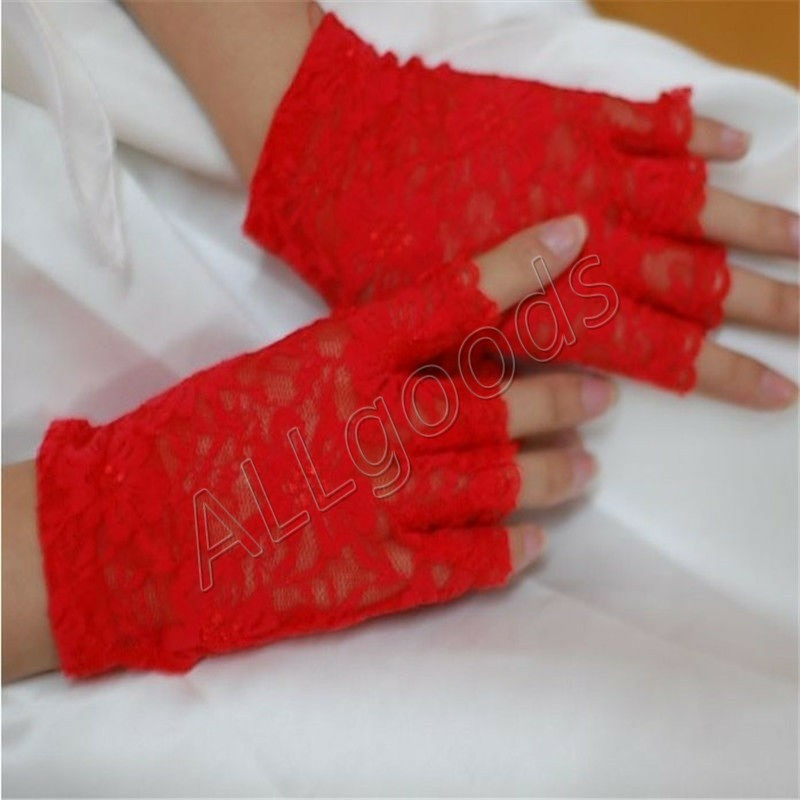 Rękawiczki koronkowe krótkie polpalca (p328) Czerwone, numer zdjęcia 4