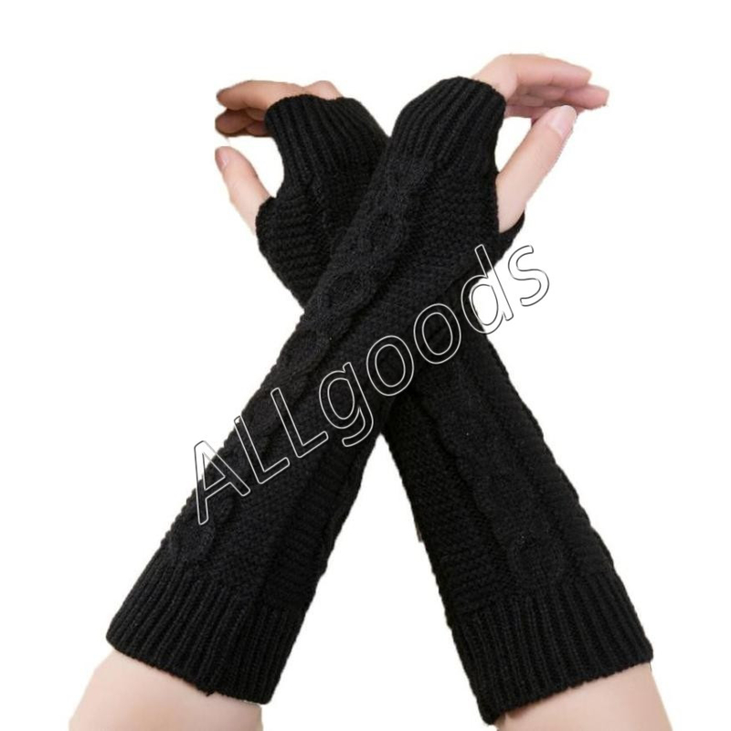 Митенки длинные перчатки без пальцев теплые Черные