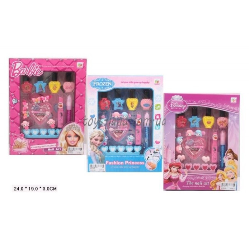 Kosmetyki "Frozen/Disney/Barbie" 901-472/3/4 3 rodzaje,cienie,lakiery,aksess,pędzelek