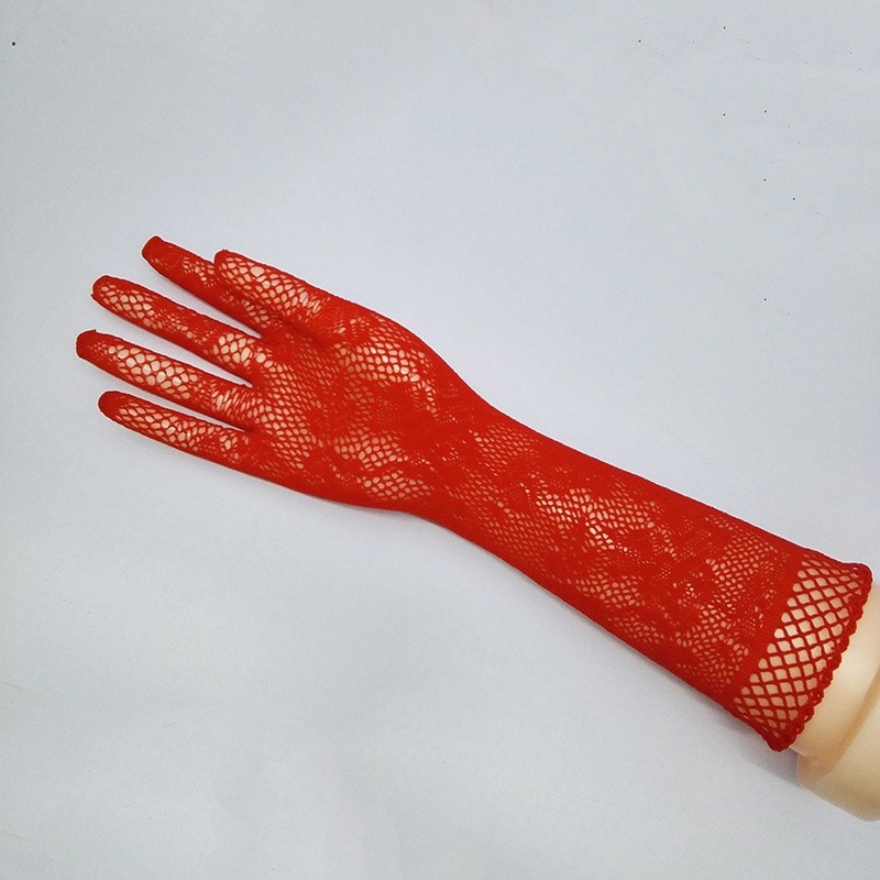 Кружевные ажурные перчатки красные, фото №3