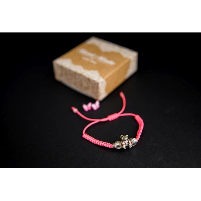 Браслет с кулоном Мишка Тедди в комплекте с серьгами-гвоздиками E&D 9731ED розовый, фото №2