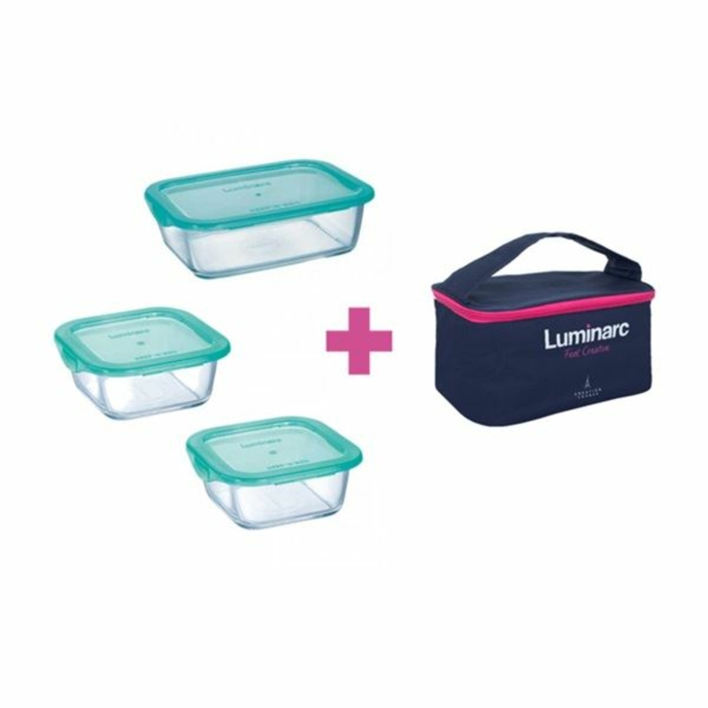 Набор емкостей для еды Luminarc Keep'n'Box (2x380мл квадр. + 820мл прям.) 3 пр + сумка P8001