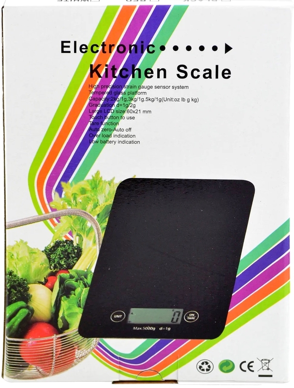 Электронные стеклянные сенсорные кухонные весы на 5 кг с батарейками, фото №4