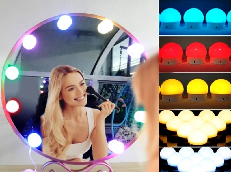 Подсветка для зеркала с пультом и регулировкой яркости для макияжа RGB 10 лампочек, numer zdjęcia 5