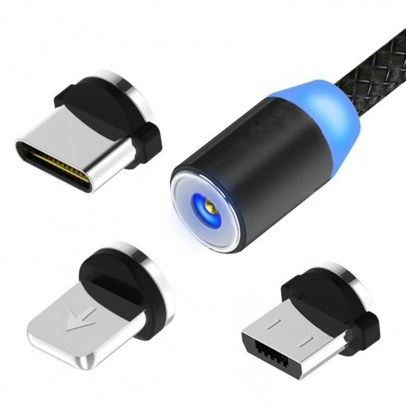 Магнитный кабель USB 3 в 1 Magnetic Cable micro usb, lightning, type-c в нейлоновой оплетке, numer zdjęcia 2