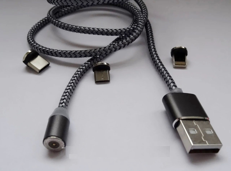 Магнитный кабель USB 3 в 1 Magnetic Cable micro usb, lightning, type-c в нейлоновой оплетке, numer zdjęcia 5