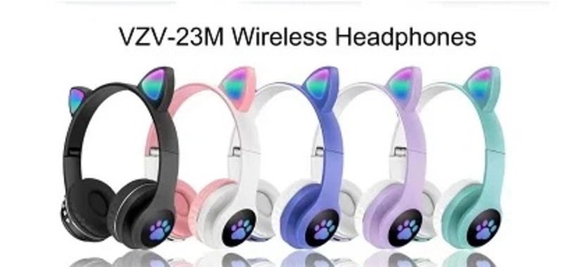 Беспроводные Bluetooth-наушники Cat VZV-23 M Кошачьи ушки з микрофоном с FM радио, AUX, подсветкой, фото №2